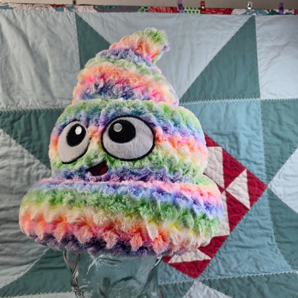 Six Flags Rainbow Poop Emoji Plush Hat Multi-Color Furry Costume Accessory